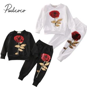 Sets Brand New Toddler Infant Kids 2PCS Girls Sequins Rose Outfits Clothes T Shirt Long Pants Set Tracksuit Casual Set 27Y