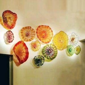 Lamps 100% hand Blown Glass Plate Wall Pictures Of Blown Glass Wall Art Elegant Art Decor Multi color plates light for home and hotel