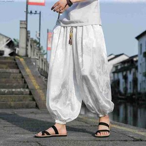 Męskie spodnie Plus rozmiar Pantie Harem Mężczyźni workowate japońskie joggery mężczyźni Hip Hop szerokie spodnie nogi lodowy jedwabny jacquard retro luźne spodnie chińskie styl231113