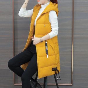 Coletes femininos colete com capuz feminino fino descendente casaco casual com zíper de bolso de bolso solto leito de mangas roupas de inverno longas para mulheres