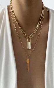 Кубинская цепочка-колье, ожерелье в стиле панк, многослойный ключ, длинный кулон, ожерелье для женщин, золотой цвет, воротник Jewlery1301417