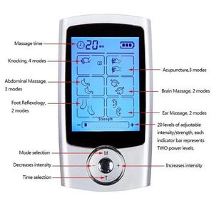 Massager 16 Modes TENS Unit Digital Electronic Pulse Massager Therapy Muscle Full Body Mini Acupuncture Magnetic Therapy Tens Massage Silve