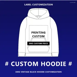 Herrtröjor Hip Hop Harajuku Custom Hoodie Vintage Cotton Street Dress Pullover Personlig mönster Print 380g tvättad