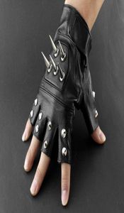 Mens Leather Spike stud Punk Rocker Driving Motorcycle Biker Fingerless Gloves 2010211966031