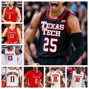 Custopzied Texas Tech Ttu College Basketball Jersey Custom Dowolne imię Numer Men Men Kobiet Koszulki młodzieżowe All Szygowane Robert Jennings Devan Cambridge Chance McMillian