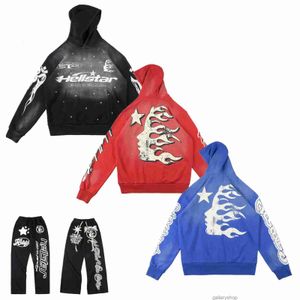 Hellstar Hoodie Designer Hoodies Sweatshirts Portre Yüksek Sokak Tide Hop Hop kalınlaştırılmış Athleisure El Boyalı Cepler Kadın Sweaters Hoody 01lc18