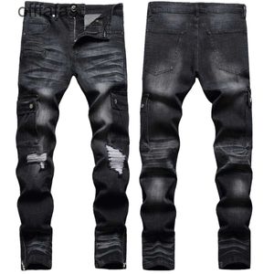 Purple Jeans Mens Pant Hip Hop Style Black Work Clothes Fashionable Bag Pants With Zipper at the Ham Water Pressure Cat Måste smal elastik