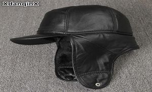 XDANQINX MEN FOR MEN FOR WINTER WARE WARE WAME HATS EARMUFFS PLUS VELVET厚いシープスキンフード付きスキーキャップパパ冬キャップT5325348