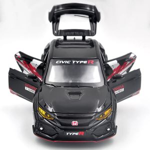 1 32 CIVIC TYPE r Alloy Sports Car Model Diecast Toy Vehicles Metal Car Model Sound Light Collection Children's Toy Gift240103
