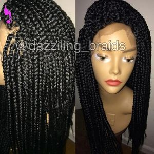 Wigs Hotselling Frontal Lace Wig Black Synthetic braided Wig Heat Resistant box braids wig For African American