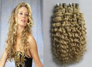 613 fita loira descolorante em nenhum remy extensão adesiva do cabelo humano 100g mongol kinky encaracolado cabelo 40pcsset trama da pele hair9793135