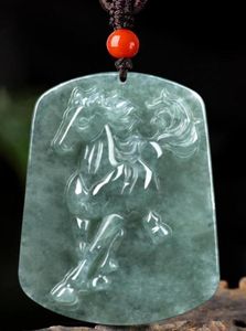 Colares Pingente Requintado Jasper Escultura Zodíaco Cavalo Esmeralda Animal Mão Jade Corda EntregaPendant4810626