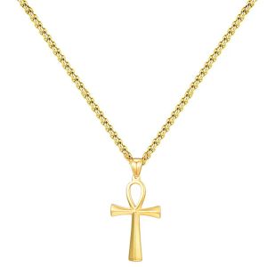 Mode egyptisk liten ankh korshänge halsband för kvinnor gyllene färg 14k gult guld halsband Egypten smycken