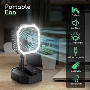 Electric Fans Portable Fan Rechargeable Adjustable Height Angle With LED Light USB Foldable Mini Fan Personal Fan for Travel Office Home YQ240104