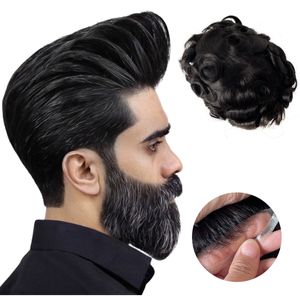 モンゴル人のバージンヒューマンヘアシステム1A＃ブラック8x10 TOUPEEフルスイスレースユニット白人男性