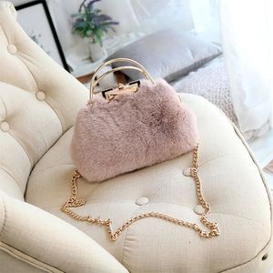 Winter Otter Rabbit Hair Women's Chain Bag Retro Fashion Handbag Large Capacity Temperament Handbag Trend 240104