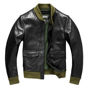 Military Style Black Autumn A1 Pilot Jacket Men Plus Size 4XL Natural Horse Aviation äkta läderrock 240103