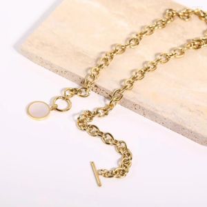 Pendant Necklaces Fashion Round Fritillaria Pendants Necklace Titanium Steel Plating 18K Gold OT Button Choker For Women Jewelry Party Gift