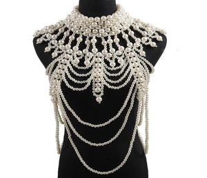 Retro advanced Pearls Crystal Body Jewelry Chain Sexyhandmade beaded Women Bridal wedding dress large necklace jewelry Accessor2758889