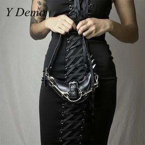 Y Demo Punk Rebites Bolsa Gótico Rock Metal Fivelas Faísca Bolsa de Ombro Crossbody Mini 240103