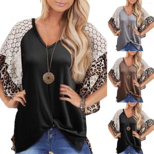 Kvinnors blusar Summer Shirts Women V-ringning Leopard Tryckt Pachwork Holf Batwing Sleeve Tops Blus RAVE SHIRT Fall Tunics