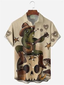 Men's Casual Shirts 2024 Hawaiian Printed Short Sleeve Shirt Playing The Frog Fashionable Lapel Top Large Size