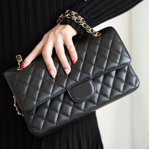 Designer Handväskor Caviar Flap Bag 25,5 cm hög imitationskedja Väska äkta läderkroppspåsar med låda ZC001