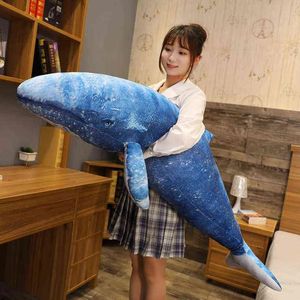 Dockor 130 cm Ny Big Blue Whale Plush Dolls Sea Animals Japanese Whale fyllda plyschleksaker för LDREN Soft Sleep Cushion Kids Baby Gift J2