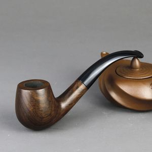 Top Grade Ebony Wood Pipe 9mm Filter Tobacco Pipe Handmade Smoking Pipe Vintage Bent Smoke Pipe Accessory 240104