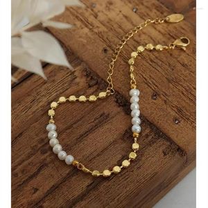 Strand Natrual Perle d'acqua dolce Bracciale con perline Cubo placcato oro 18 carati Fascino irregolare in argento per le donne Anniversario regolabile