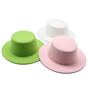 Damen-Wollfilzhüte, weiß, breite Krempe, Fedoras für Hochzeit, Party, Kirchenhüte, Pork Pie-Fedora-Hut, Floppy Derby, Triby-Hüte, Base 240103