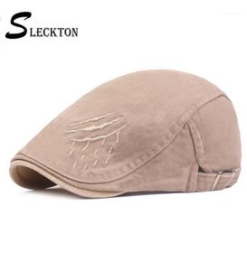 SLECKTON 100% Cotton Newsboy Caps for Men mode broderi basker Mens Bill Hats France Flat Cap unisex andningsbara visorer12305047