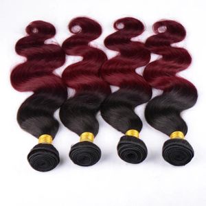 Wefts Ombre Human Hair Brazilian Peruian Peruian Malaysian Indian Indian Two Tone Body Wave Hairves安い人間の髪のエクステンション1B/Burgundy