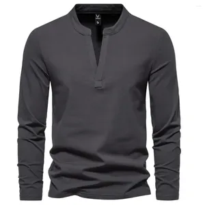 Men's T Shirts 2024 Autumn V-neck Long Sleeve Retro Casual Solid Base T-shirt