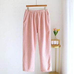 Kadın Pantolon Pembe Çizgili Pazen Pijama Kadın Kış Çift Lounge Wea Sıradan Yumuşak Sıcak Homewear Plus Kadife Mercan Polar ev