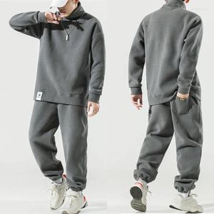 Tracksuits masculinos outono mens tracksuit homens dois conjuntos de peças conforto velo superior e calças de cintura elástica roupas soltas roupas tamanho grande