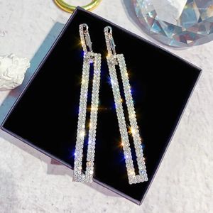 Orecchini pendenti moda lunga goccia geometrica lusso oro argento colore rettangolo strass orecchino per le donne regalo di gioielli per feste