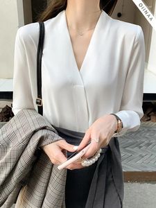Blusas femininas oiinaa camisas para mulheres topos clássico sólido simples básico elegante manga longa blusa coreano moda escritório senhoras topo