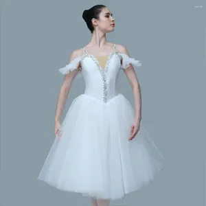 Stage Wear Abito lungo bianco da ballerina, tutù per ragazze, bambini, donne adulte, costume professionale per balletto