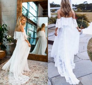 Ny sumemr strand bröllopsklänning 2024 spetsar från axeln rygglös boho chic brud brudklänningar enkel mantel de mariage vestidos de noivas