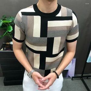 Homens camisetas Geometria de alta qualidade manga curta t-shirt coreano magro camisa de fundo steampunk carta impressão camisola de malha tshirt masculino