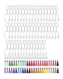 Chaveiros Acrílico em branco Keychains200pcs Keychain Blanks com BlanksTasselsKey Rings e Jump DIY Set para Crafting9779899