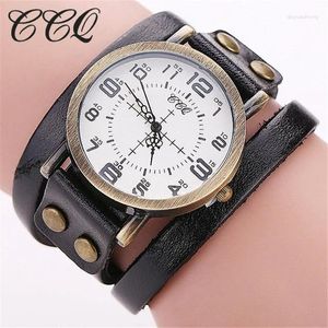 Armbanduhren CCQ Marke Vintage Kuh Leder Armband Luxus Casual Frauen Quarzuhr Relogio feminino für Geschenk Uhr