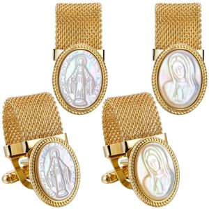 Religious Mother of Pearl Cufflinks for Men with ChainGifts Christian Church Member on Christmas Easterwith box 240104