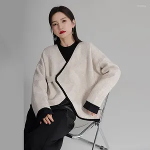 Kvinnors stickor Tannt Women Sweater V-Neck Bandages Cardigans Sweaters Tops Gray Black Vintage Stick Cardigan 2024 Fashion