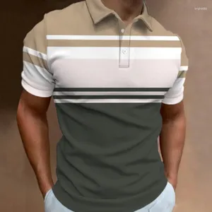 Polos masculinos camisa polo listrada impressa moda verão casual manga curta solta esportes negócios botão para baixo colarinho oversized topos