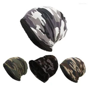 Berets الرجال النساء الشتاء دافئ القطن الفضفاض قبعة قبعة قبعة التمويه طباعة سميكة الصوف الصوف بطانة البرد الثلج قبعة الجمجمة التزلج على الجليد البارد