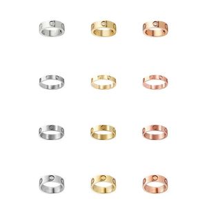 Band Love Ring Tasarımcı Takı 4mm 6mm Gül Altın Gümüş Kaplama Titanyum Çelik Pırlanta Moda Lüks Klasik Tasarımcı Halkalar Kadın Kadın Erkek Erkek Sevenler Çiftler