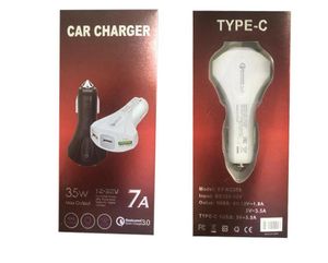 Car charger 3 Port Quick charging 7A 35W Type c PD Hammer Safety QC30 Fast car Charger for samsung with retail box1090632