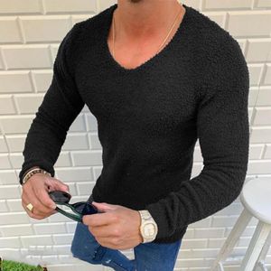 Magliette da uomo Autunno Inverno T-shirt a maniche lunghe Calde magliette spesse Pullover casual T-shirt in peluche tinta unita Abbigliamento per uomo